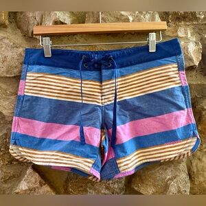 Patagonia Women’s Striped Swim Shorts - Blue, Pink, and Tan size 6 -